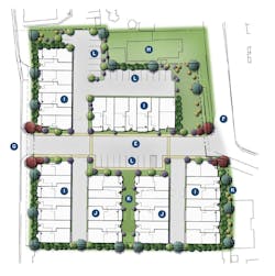 Site plan for Kevin L. Crook Architect's three-story townhomes Site plan for Kevin L. Crook Architect's three-story townhomes