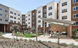 Exterior courtyard space at Plaza Verde student housing, a 2020 BALA winner Exterior courtyard space at Plaza Verde student housing, a 2020 BALA winner