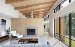 Clerestory windows in the living room of a modern home Clerestory windows in the living room of a modern home