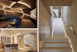 LED lighting used creatively on stairs, in a home theater, and in a wine room LED lighting used creatively on stairs, in a home theater, and in a wine room