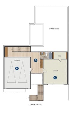 The Carrboro home design, lower-level floor plan The Carrboro home design, lower-level floor plan