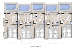 Evans Group design for luxury single-family townhomes, ground floor plan Evans Group design for luxury single-family townhomes, ground floor plan