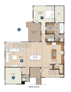 The Carrboro home design, main level floor plan The Carrboro home design, main level floor plan