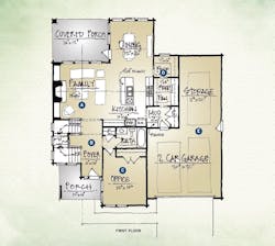 TK Design & Associates' Carolyn home design, first floor plan TK Design & Associates' Carolyn home design, first floor plan
