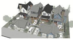 Exterior view of outdoor living spaces at The Cottages designed by DTJ Design Exterior view of outdoor living spaces at The Cottages designed by DTJ Design