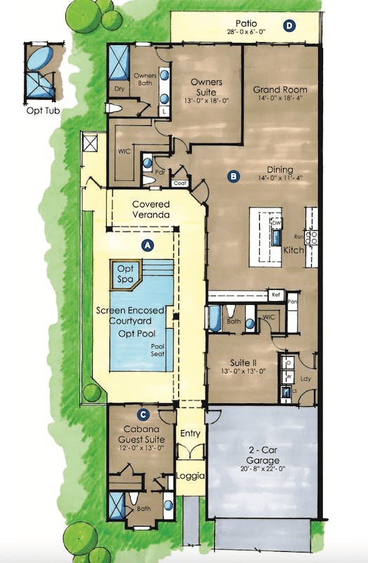 Narrow Lot Floor Plans With Courtyard Entrance 3 Bedroom Traditional