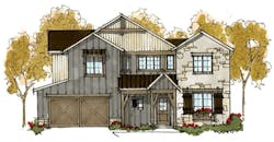 Front elevation of TK Design & Associates' Plan 350 multi-gen home Front elevation of TK Design & Associates' Plan 350 multi-gen home