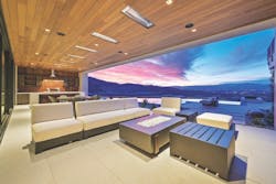 Outdoor living area on pool deck Outdoor living area on pool deck