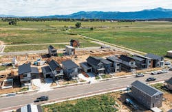 Aerial view of Fading West modular single-family workforce housing community Aerial view of Fading West modular single-family workforce housing community