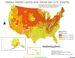 U.S. map showing radon levels by county U.S. map showing radon levels by county
