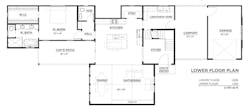Lower floor plan of modern farmhouse style urban infill home in Austin, Texas Lower floor plan of modern farmhouse style urban infill home in Austin, Texas