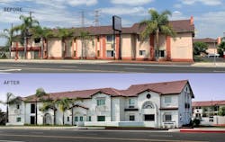 Before and after images of the motel conversion of an Econo Lodge motel into affordable housing Before and after images of the motel conversion of an Econo Lodge motel into affordable housing