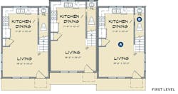 Jill townhomes designed by Todd Hallett, TK Design, first level floor plans Jill townhomes designed by Todd Hallett, TK Design, first level floor plans