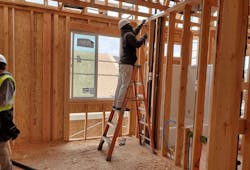 Ladder Safety On An A Frame Ladder: The Ladder Is Stable And Is Sized Correctly For The Task Ladder Safety On An A Frame Ladder: The Ladder Is Stable And Is Sized Correctly For The Task