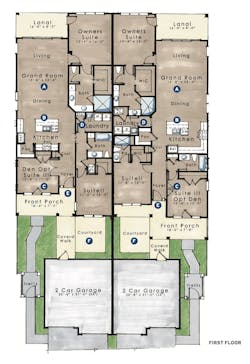 On-the-boards design for Courtyard Duplexes by The Evans Group, floor plan On-the-boards design for Courtyard Duplexes by The Evans Group, floor plan