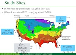 Building America home ventilation field study map of field testing sites Building America home ventilation field study map of field testing sites