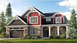 Rendering Featuring Tru Exterior 6' Nickel Gap Siding Painted Dark Grey​, Tru Exterior 6' Nickel Gap Siding Painted Red​, And Versetta Stone Panelized Stone Siding (tight Cut Profile In Terra Rosa) Rendering Featuring Tru Exterior 6' Nickel Gap Siding Painted Dark Grey​, Tru Exterior 6' Nickel Gap Siding Painted Red​, And Versetta Stone Panelized Stone Siding (tight Cut Profile In Terra Rosa)