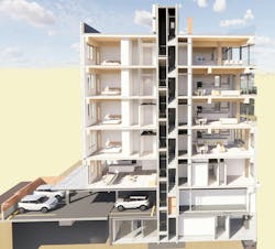 Rendering of building cross section for Timber House Rendering of building cross section for Timber House