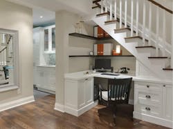 Home office desk built underneath main staircase Home office desk built underneath main staircase