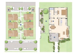 Floor plans of the 55+ Cottages single-family build-to-rent design by Larry Garnett Floor plans of the 55+ Cottages single-family build-to-rent design by Larry Garnett