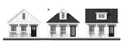Rendering showing the exteriors of DTJ Design's Cottage Plan single-family build-to-rent design Rendering showing the exteriors of DTJ Design's Cottage Plan single-family build-to-rent design