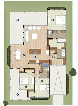 Floor plan of GMD Design Group's Westview single-family build-to-rent home design Floor plan of GMD Design Group's Westview single-family build-to-rent home design