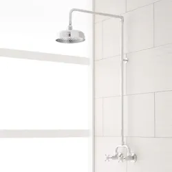 Signature Hardware BAUDETTE EXPOSED PIPE WALL MOUNT SHOWER spa WITH RAINFALL SHOWERHEAD Signature Hardware BAUDETTE EXPOSED PIPE WALL MOUNT SHOWER spa WITH RAINFALL SHOWERHEAD