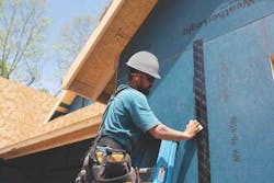 LP’s WeatherLogic Air and Water Barrier achieves labor efficiency through its makeup LP’s WeatherLogic Air and Water Barrier achieves labor efficiency through its makeup