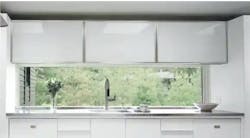 Strip of fixed-pane window over kitchen sink and under the kitchen cabinets Strip of fixed-pane window over kitchen sink and under the kitchen cabinets