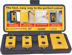 The powerful rare magnets in The Blind Mark Magnetic Drywall Cutout Tool from Calculated Industries help to accurately locate and cut electrical outlet access holes in drywall The powerful rare magnets in The Blind Mark Magnetic Drywall Cutout Tool from Calculated Industries help to accurately locate and cut electrical outlet access holes in drywall