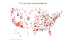 US map showing growth of single-family home construction permits US map showing growth of single-family home construction permits