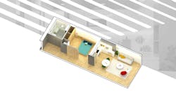 Isometric rendering of Cassette stackable modular apartment unit Isometric rendering of Cassette stackable modular apartment unit