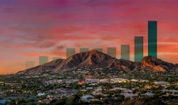 Camelback Mountain in phoenix arizona with sunset and data graph behind Camelback Mountain in phoenix arizona with sunset and data graph behind