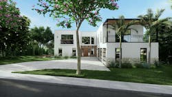 Rendering of noncombustible home built with concrete wall panels Rendering of noncombustible home built with concrete wall panels