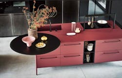 Cesar NYC Unit Kitchen Red Fenix Island Table Cesar NYC Unit Kitchen Red Fenix Island Table