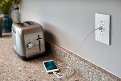 Legrand Ultra Fast USB Outlet toaster phone plugged in Legrand Ultra Fast USB Outlet toaster phone plugged in