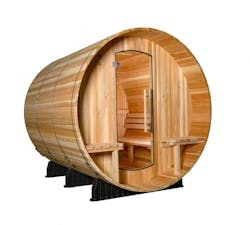 Therma Sol Kuuma 6 Person Outdoor Canopy Barrel Sauna Left Therma Sol Kuuma 6 Person Outdoor Canopy Barrel Sauna Left