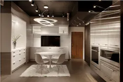 Kitchen vignette at Jennifer Gilmer Kitchen & Bath showroom Kitchen vignette at Jennifer Gilmer Kitchen & Bath showroom