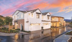 Exterior view of Pulte's Juniper homes, which have a paired home layout to keep costs down Exterior view of Pulte's Juniper homes, which have a paired home layout to keep costs down