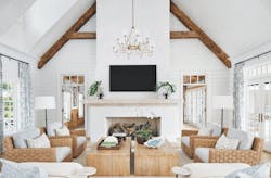 Living Room With Central Fireplace In Island Breeze, A 2023 Bala Winner Living Room With Central Fireplace In Island Breeze, A 2023 Bala Winner