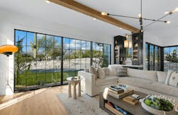 Living room with views to the outdoors of 2023 BALA winner Saguaro Serenity Living room with views to the outdoors of 2023 BALA winner Saguaro Serenity