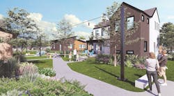 Common space between detached starter homes in the Indigo Cottages community by Dahlin Architecture | Planning | Interiors Common space between detached starter homes in the Indigo Cottages community by Dahlin Architecture | Planning | Interiors