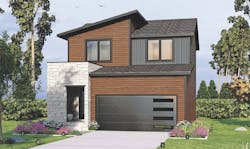 Front elevation of The Southwood detached starter home designed by TK Design & Associates Front elevation of The Southwood detached starter home designed by TK Design & Associates