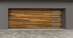 Modern-style garage door intended to look like cedar Modern-style garage door intended to look like cedar