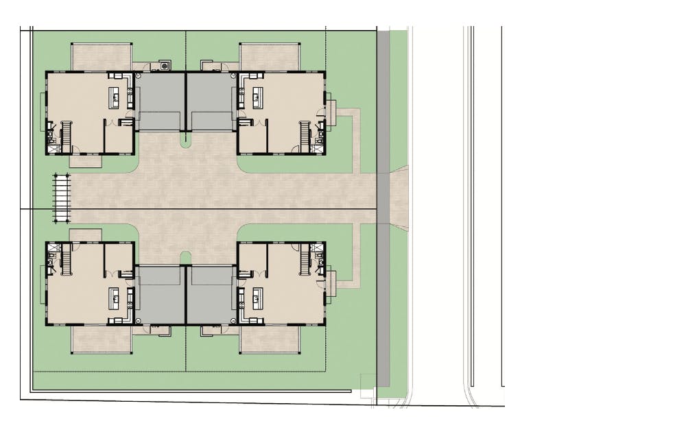 Site Plan For A Series Of Four Three Bedroom Tandem Duplex Homes