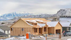 A single-family home under construction in the Utah mountains