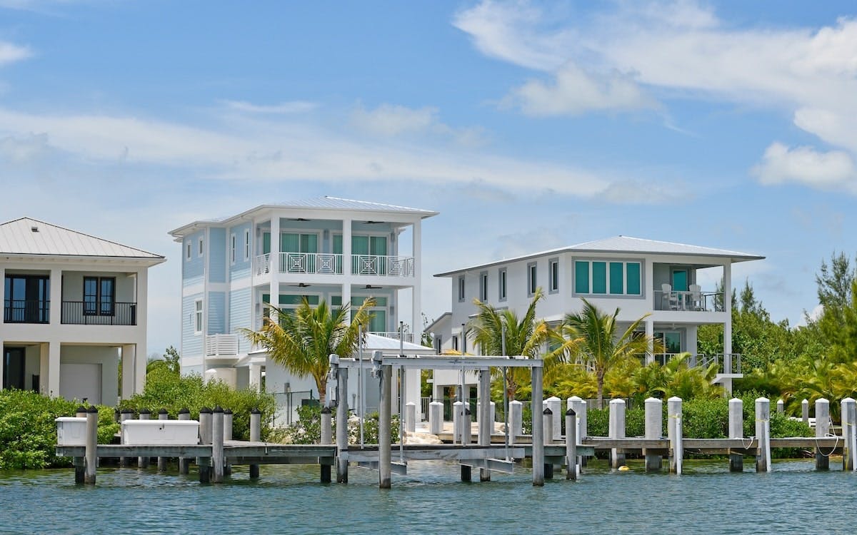 View of waterfront luxury vacation homes in Florida