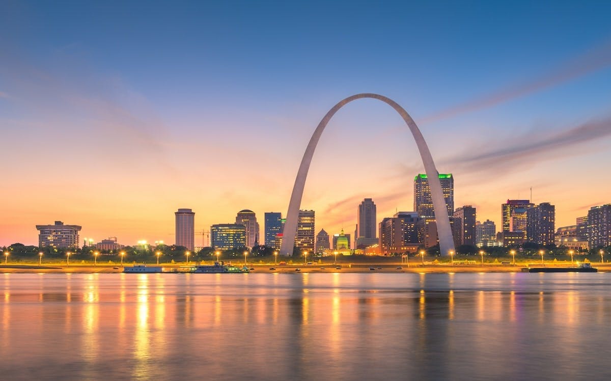 View of St. Louis skyline during sunset