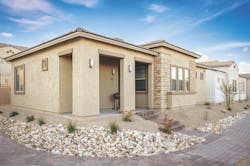 The porch and exterior features of Plan 4 at The Havenly single-family rental community. The porch and exterior features of Plan 4 at The Havenly single-family rental community.