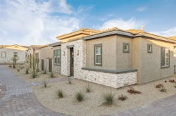 Exterior view of the Plan 2 home by Keystone Homes at The Havenly, a build-to-rent community. Exterior view of the Plan 2 home by Keystone Homes at The Havenly, a build-to-rent community.